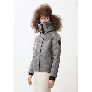 CANADA GOOSE Gray Satin Black Label EVERLEIGH Down Hooded Bomber Jacket XS